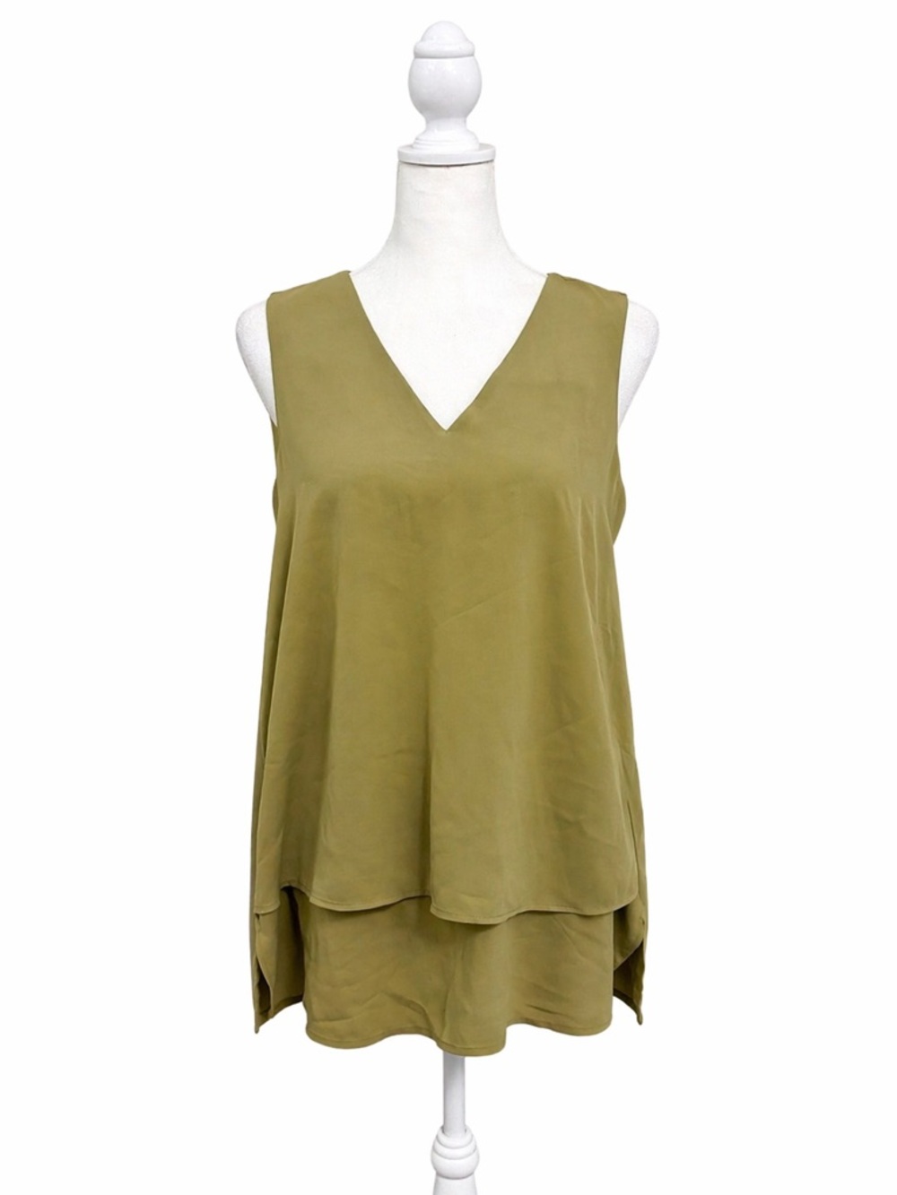 Michael Kors Sleeveless V-Neck Layered Olive Green Women's Top